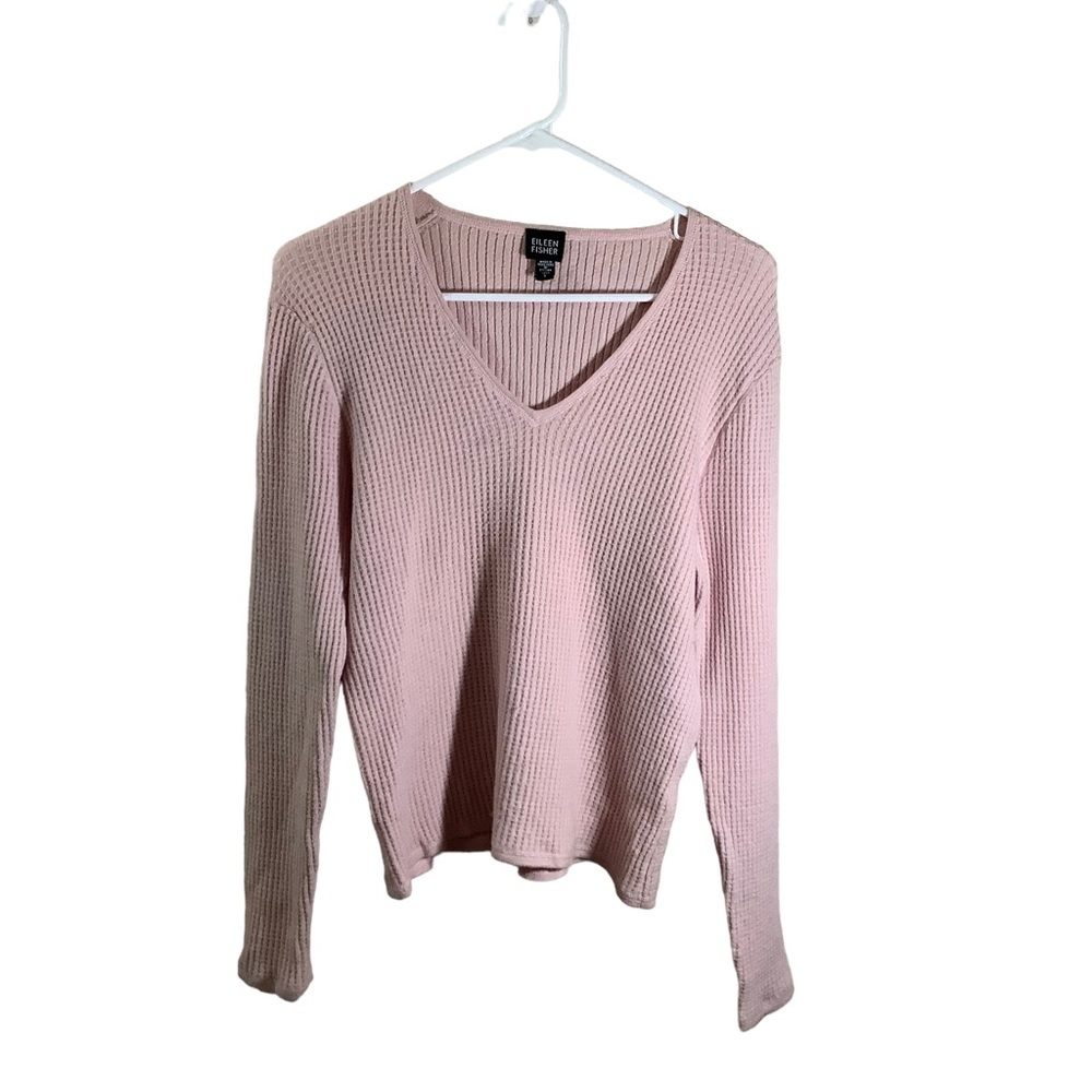 Eileen Fisher Merino Wool Blend V-Neck Waffle Knit Sweater